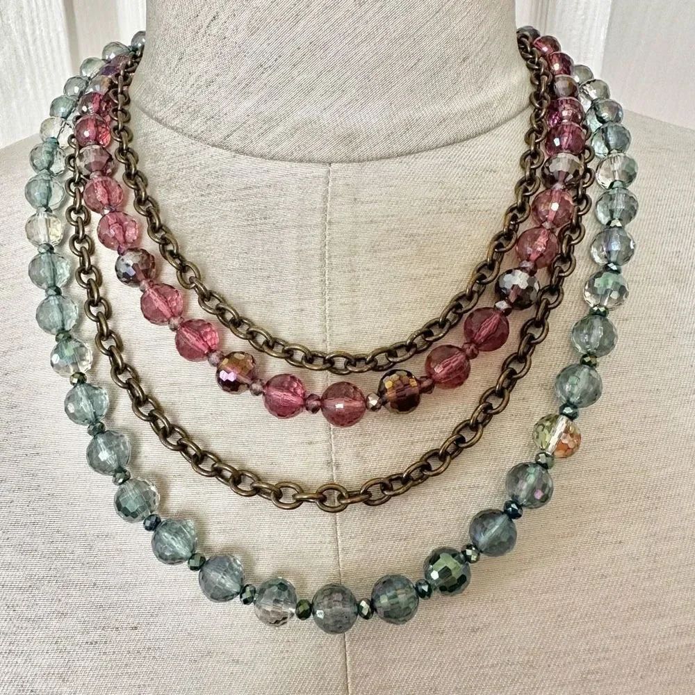 Multi strand chain beaded necklace